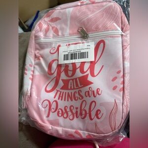 “With God All Things Are Possible” Pink Floral Bible Cover / Organizer Bag